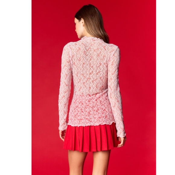 "The Stacy" Pink Candy Cane Lace Top - Picture 2 of 2